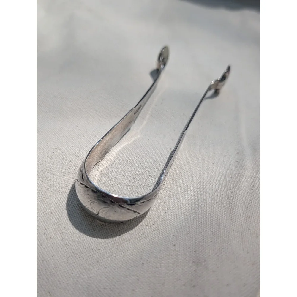James Adam Antique Coin Silver Sugar Tongs Shell Motif Monogrammed Georgian